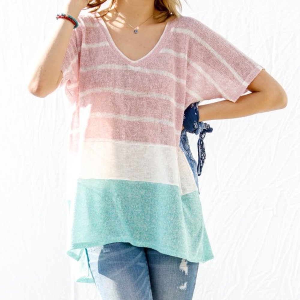 Colorblocking Lightweight Sweater Tee - Picture 3 of 4